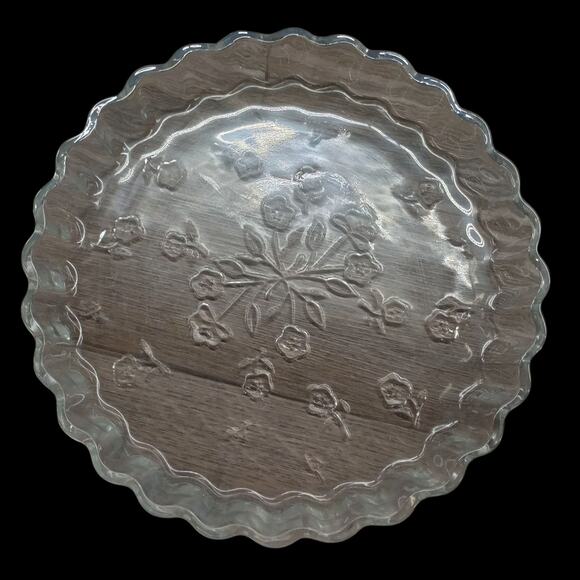 Anchor Hocking Savannah 10" Quiche Pan Dish Glass Tart Pie Plate Embossed Floral - Picture 1 of 2